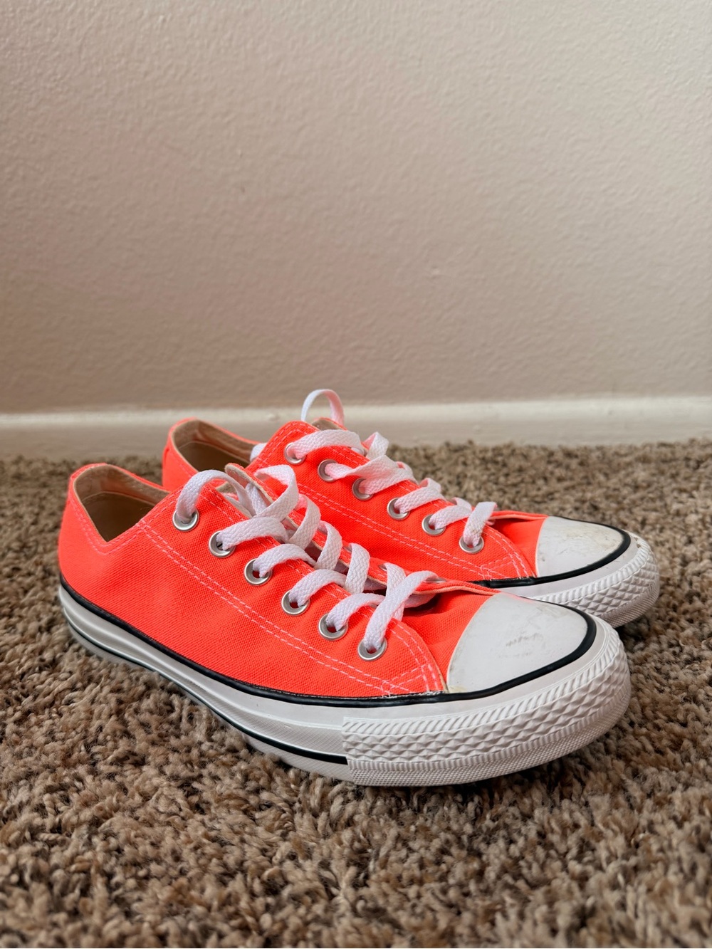 Converse Low-Top Canvas Sneakers in Bright Orange and White